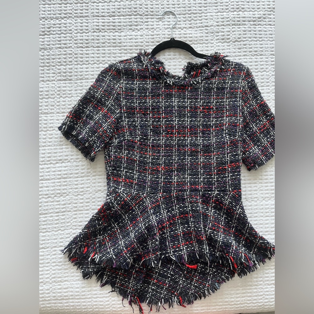 DO + BE - tweed peplum plaid blouse